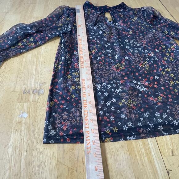 Dark Floral Fairy Grunge Whimsigoth Sheer Blouse Mock Neck Layering Tee medium - Picture 9 of 12